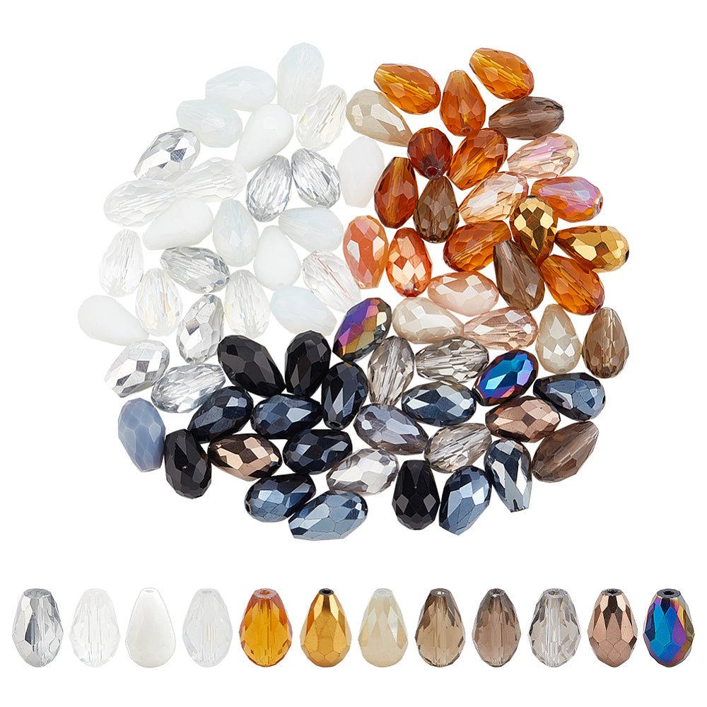 Dråbeformede Glasperler – Farve Mix, Facetterede (15,8x9,5mm)75 stk. - Uniq Perler - 123167