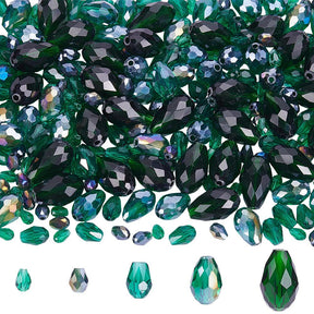 Dråbeformede Glasperler – Grøn, Facetterede (5~15x3~10mm) 280 stk. - Uniq Perler - 125903
