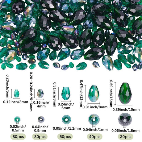 Dråbeformede Glasperler – Grøn, Facetterede (5~15x3~10mm) 280 stk. - Uniq Perler - 125903
