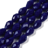Dråbeformede Glasperler – Opaque Midnatsblå, Facetterede (8x6mm), 51 cm. - Uniq Perler - 125795