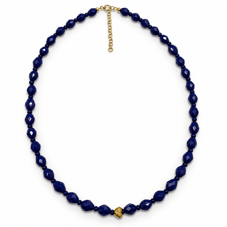 Dråbeformede Glasperler – Opaque Midnatsblå, Facetterede (8x6mm), 51 cm. - Uniq Perler - 125795