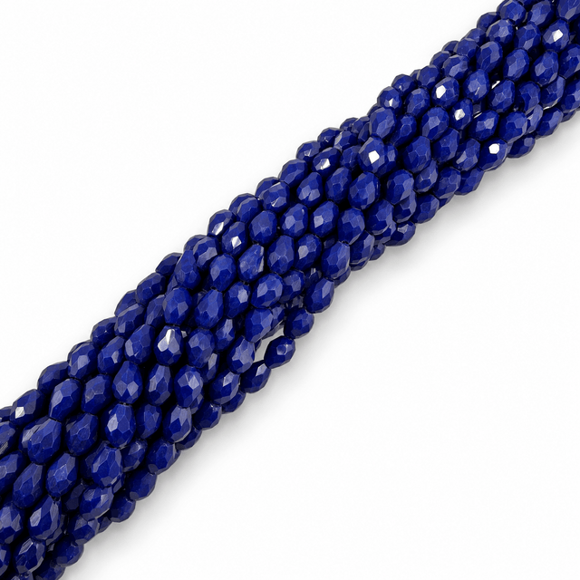 Dråbeformede Glasperler – Opaque Midnatsblå, Facetterede (8x6mm), 51 cm. - Uniq Perler - 125795