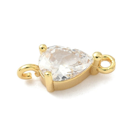 Dråbeformede Mellemled Med Klar Zirkonia – Langtidsholdbar 18K Forgyldt Messing (14x6,5x4,5mm) 2 stk. - Uniq Perler - 126146