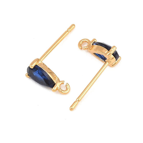 Dråbeformede Ørestikkere Med Blå Zirkonia – 18K Forgyldt Messing (8,5x4,5mm) - Uniq Perler - 125759
