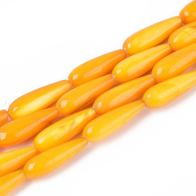 Dråbeformede Shell Perler – Orange (15,5x5mm) 4 stk. - Uniq Perler - 123171