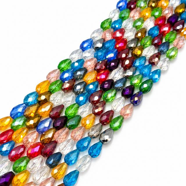 Dråbeformet Glasperler – AB Farve Mix, Facetteret (15x10mm) - Uniq Perler - 111850