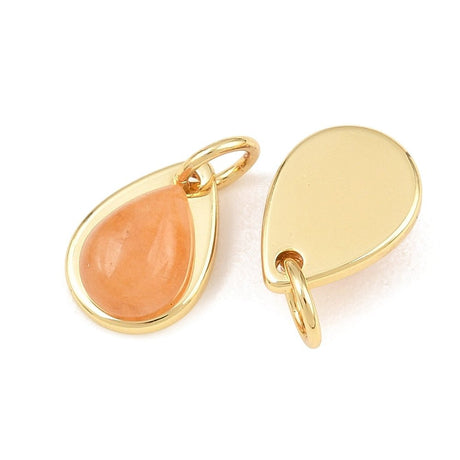Dråbeformet Jade Vedhæng – Orange, 18K Langtidsholdbar Forgyldt Messing (11x8x5mm) 1 stk - Uniq Perler - 123634