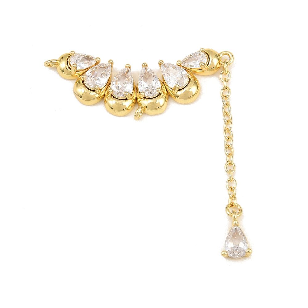Dråbeformet Mellemled Med Zirkonia – 18K Forgyldt Messing (39mm) - Uniq Perler - 124700