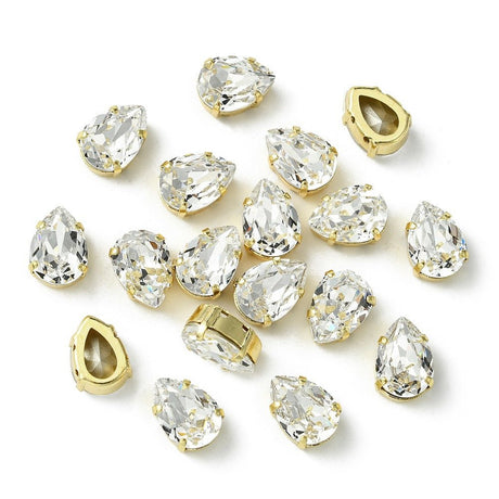 Dråbeformet Preciosa Krystal Mellemled – Klar, 18K Forgyldt Messing (14x10mm) - Uniq Perler - 123176