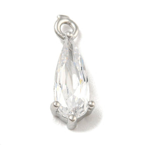 Dråbeformet Vedhæng – Langtidsholdbar Platinbelagt Messing med Kubiske Zirkonia (14x5.5x3mm) - Uniq Perler - 118538