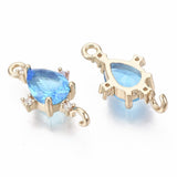 Dråbe Mellemled - Blåt Glas, Zirkonia, Forgyldt (9x18mm) 2 stk - Uniq Perler - 115079