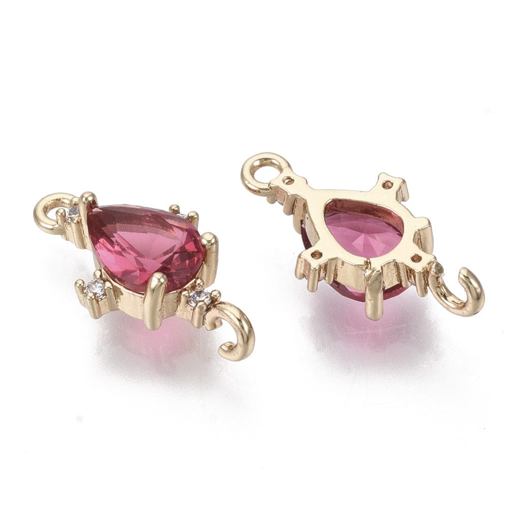 Dråbe Mellemled - Rosa/Cerise Glas, Zirkonia, Forgyldt (9x18mm) 2 stk - Uniq Perler - 732991