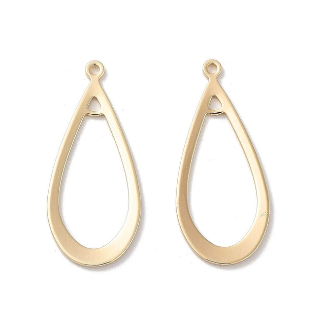 Dråbe Vedhæng, 18K Forgyldt Messing, 30x13mm, 2 stk. - Uniq Perler - 112723