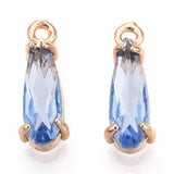 Dråbe Vedhæng Med Facetteret Glas, Blå, Forgyldt, (14,5x4,5x4mm) - Uniq Perler - 113159