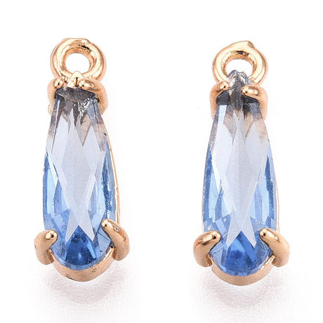 Dråbe Vedhæng Med Facetteret Glas, Blå, Forgyldt, (14,5x4,5x4mm) - Uniq Perler - 113159