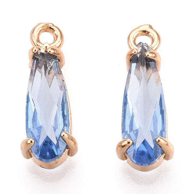 Dråbe Vedhæng Med Facetteret Glas, Blå, Forgyldt, (14,5x4,5x4mm) - Uniq Perler - 113159