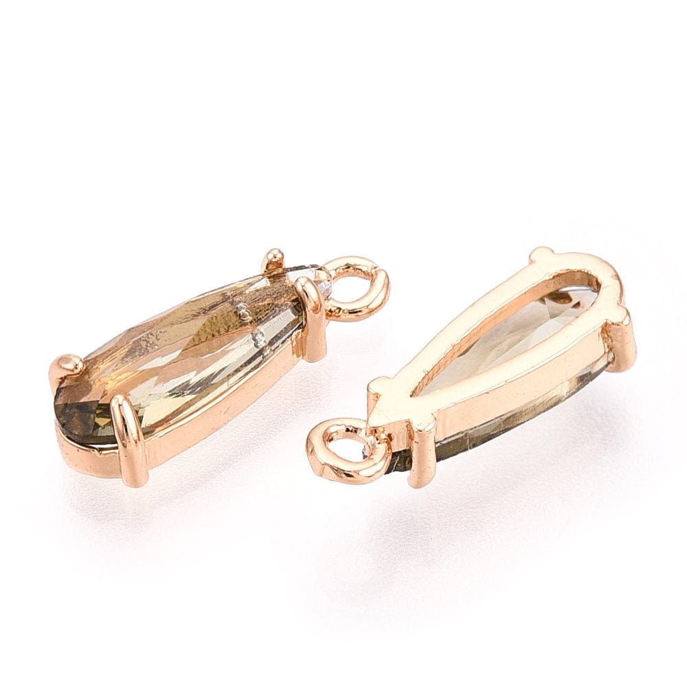 Dråbe Vedhæng Med Facetteret Glas, Forgyldt, 14,5x4,5x4mm - Uniq Perler - 113158