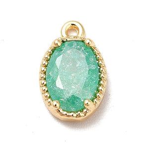 Drop Pendant With Green Glass, 18K Gold-plated, 10x6x3mm - Uniq Perler - 112721