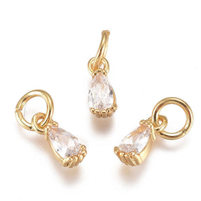 Drop Pendant With Clear Zirconia - 18K Long-Lasting Gold Plated (8x3x3mm) 2 pcs. - Uniq Perler - 581887