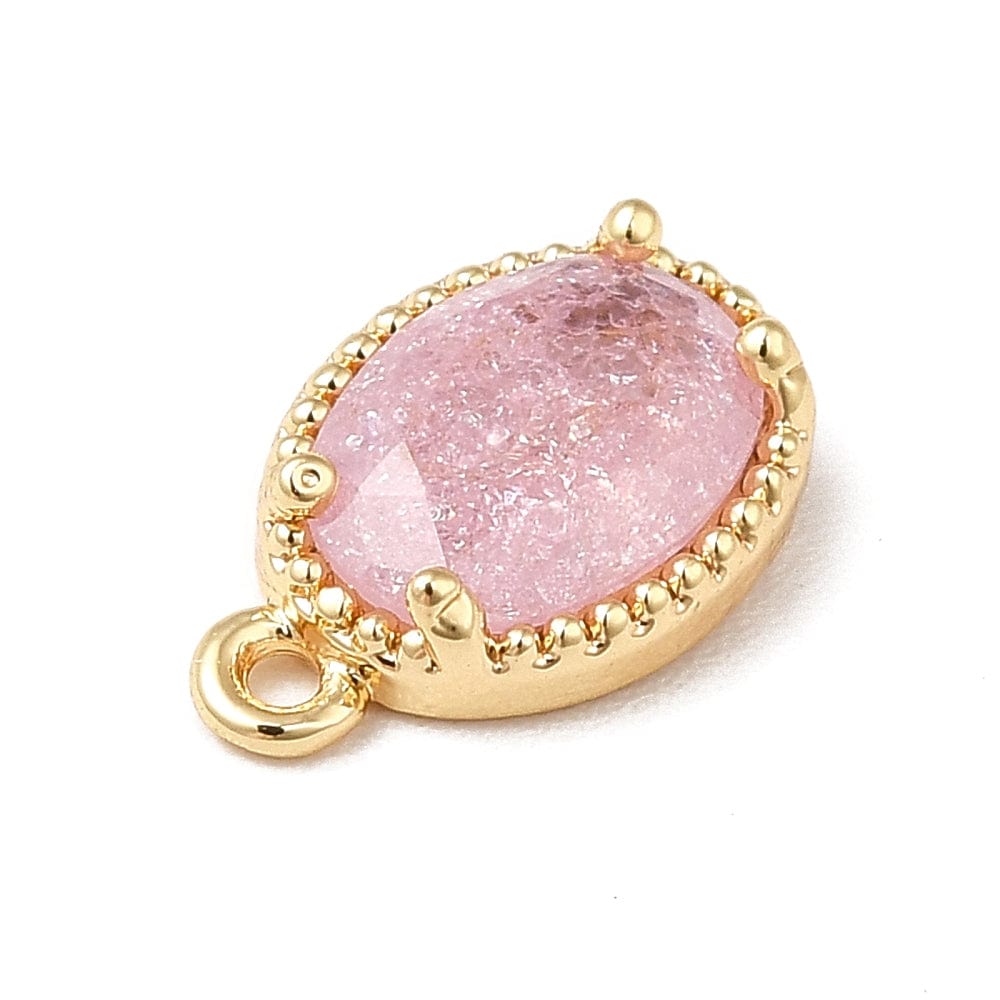 Dråbe Vedhæng Med Rosa Glas, 18K Forgyldt, (10x6x3mm) - Uniq Perler - 112722