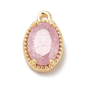 Dråpe Anheng Med Rosa Glass, 18K Forgylt, (10x6x3mm) - Uniq Perler - 112722