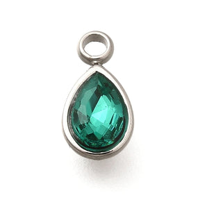 Tropfen Anhänger Mit Türkis Strass, Stahl, 10,5x5,5mm - Uniq Perler - 114801