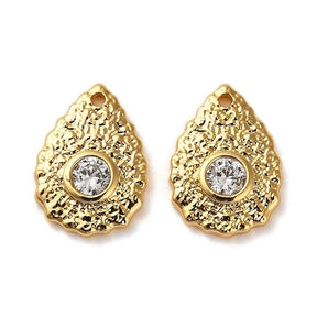 Drop Pendant With Zirconia Stone, 18K Gold-plated, 15x11mm - Uniq Perler - 113886
