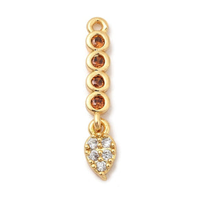 Drop pendant, Orange Zirconia stone, 18K gold-plated (4x23x3mm) - Uniq Perler - 