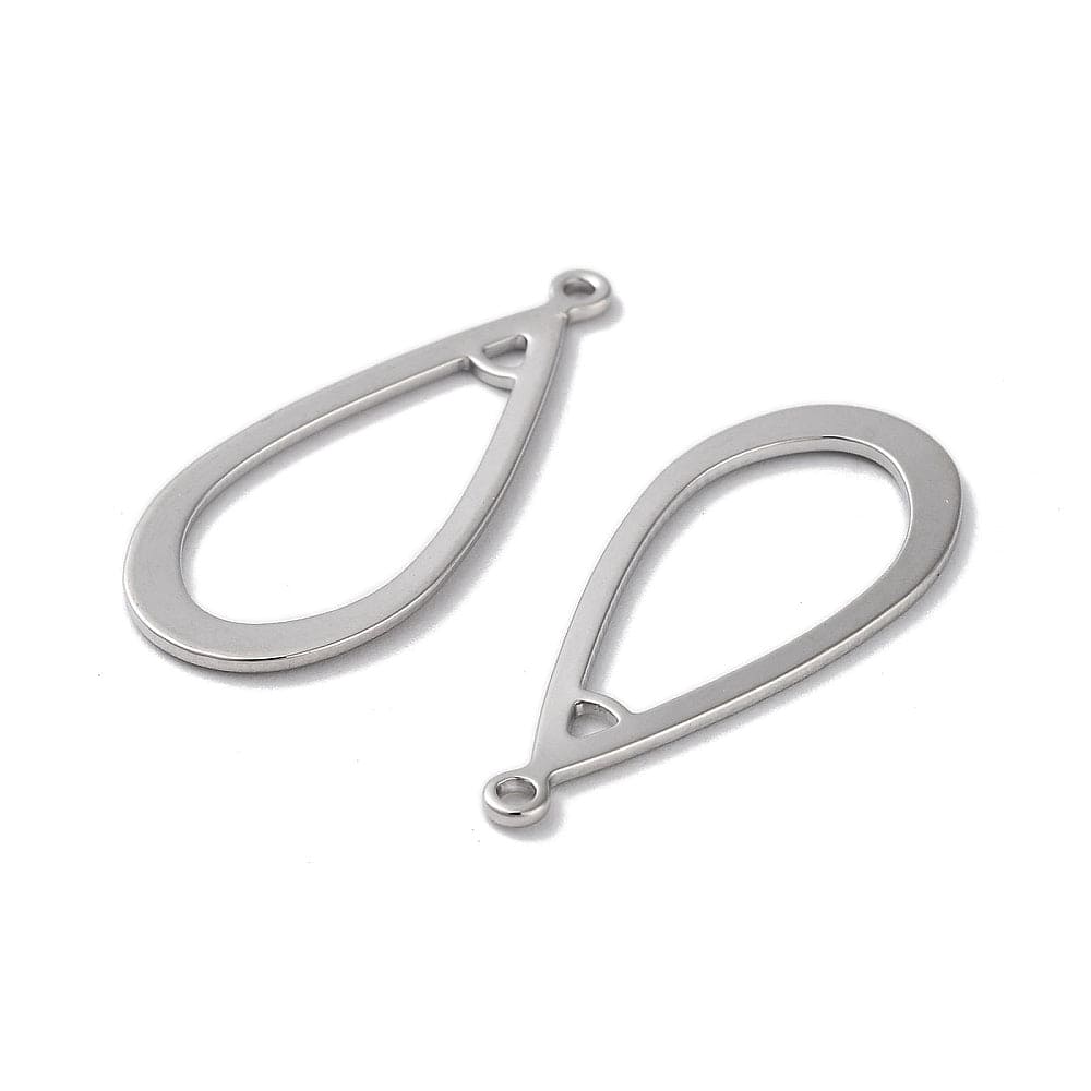 Dråbe Vedhæng, Platin Farvet Messing, 30x13mm, 2 stk. - Uniq Perler - 112724