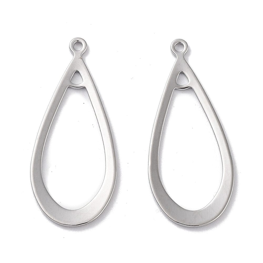 Dråbe Vedhæng, Platin Farvet Messing, 30x13mm, 2 stk. - Uniq Perler - 112724