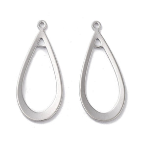 Drop Pendant, Platinum Colored Brass, 30x13mm, 2 pcs. - Uniq Perler - 112724