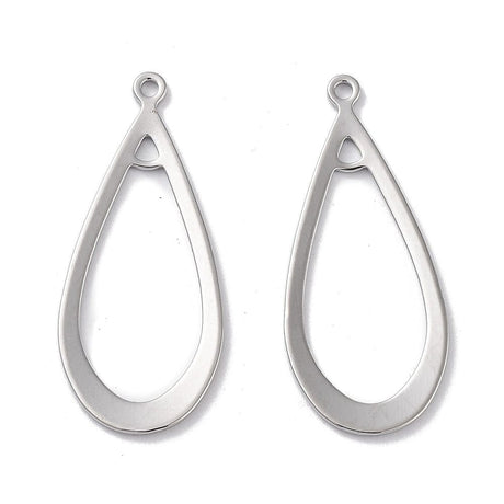 Dråbe Vedhæng, Platin Farvet Messing, 30x13mm, 2 stk. - Uniq Perler - 112724