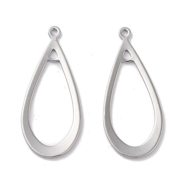 Dråbe Vedhæng, Platin Farvet Messing, 30x13mm, 2 stk. - Uniq Perler - 112724