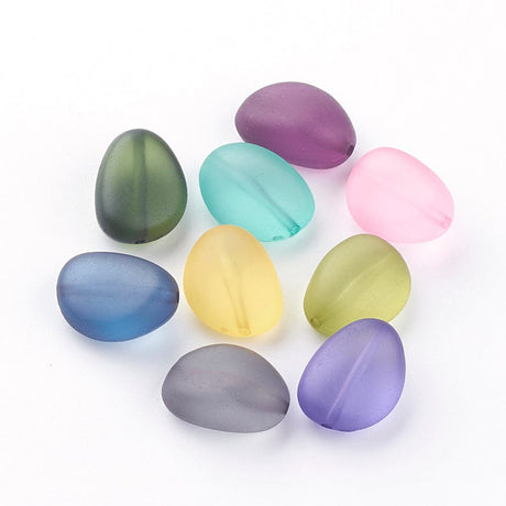 Dråbeformede Akryl Perler - Mix Farver, Frostet (18x13,5mm) 100g - Uniq Perler - 115752