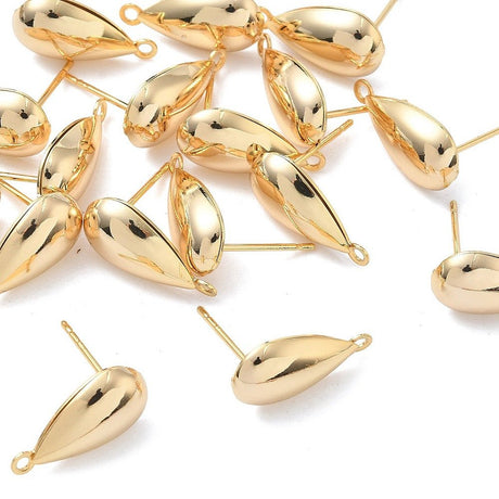 Teardrop-shaped Ear stud With Eye – 18K Long-Lasting Gold Plated (16.5x8.5mm) - Uniq Perler - 117438