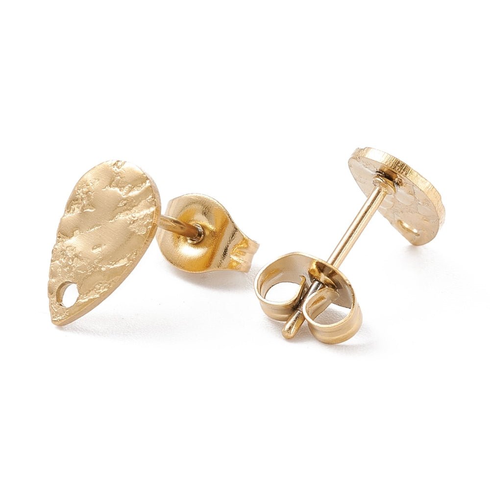 Dråbeformet Forgyldt Stål Ørestikkere, (10x6mm) - Uniq Perler - 117031