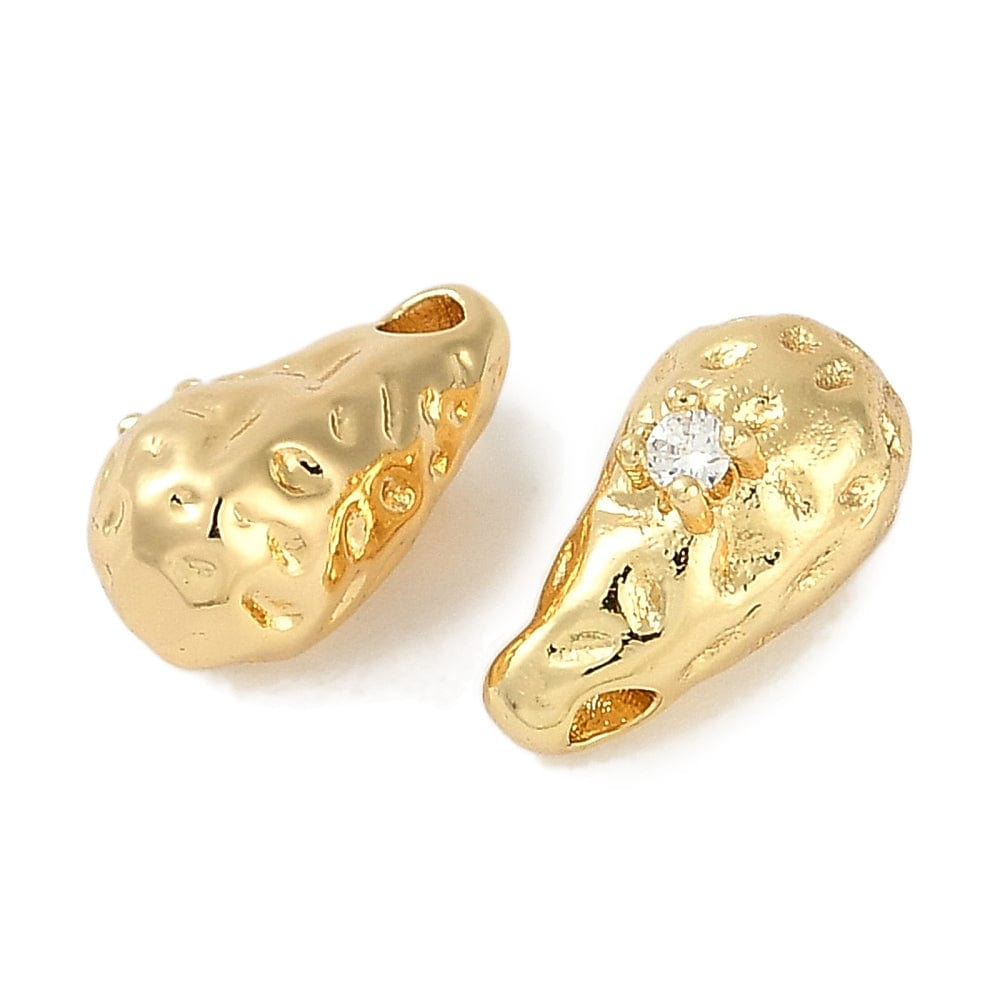 Dråbeformet Hamret Vedhæng, 18K Forgyldt Messing, 12x6,5x8mm - Uniq Perler - 979881