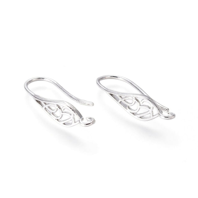 Dråbeformet Ørekroge, Platin Farvet, (25x6mm) - Uniq Perler - 422849