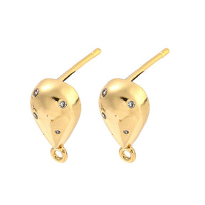 Teardrop-shaped Ear studs With Clear Zirconia Stones, Gold-plated, (12.5x6.5mm) - Uniq Perler - 113097