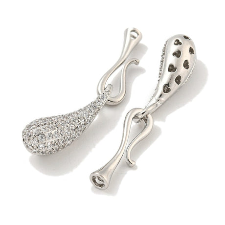 Dråbeformet S - Lås Med Zirkonia Sten, Platin Belagt, 18,5x6mm - Uniq Perler - 113642