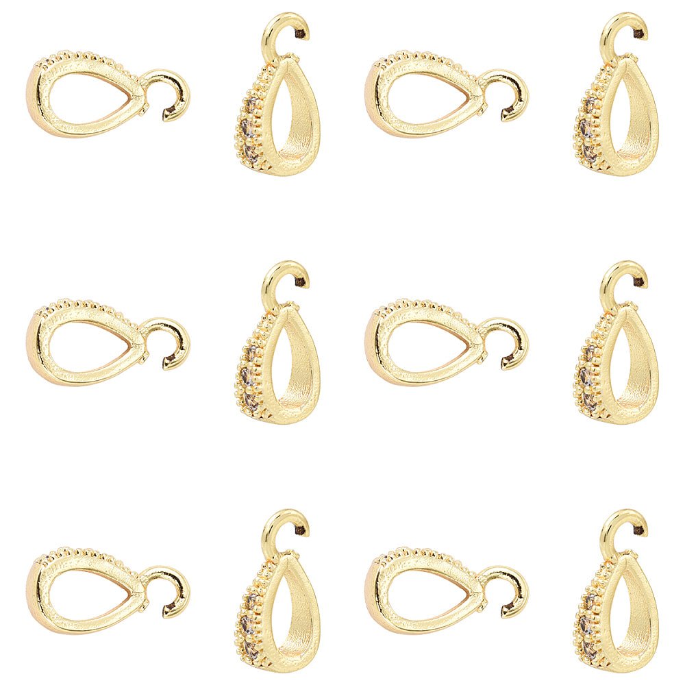 Teardrop Pendant – Clear Zirconia Stones, 18K Gold-plated Brass (11x6x3mm) 10 pcs. - Uniq Perler - 