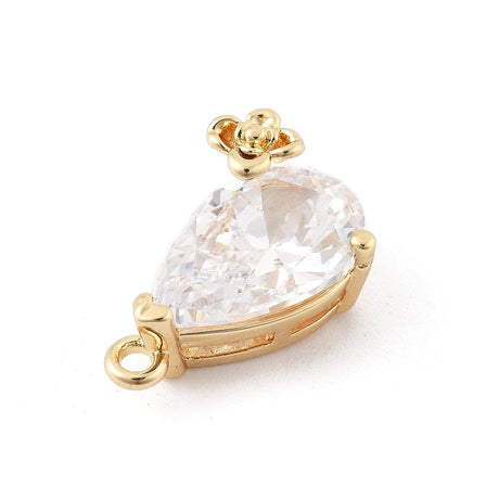 Dråbeformet Vedhæng Med Klar Zirkonia Sten, 14K Forgyldt, 10x15mm - Uniq Perler - 114757