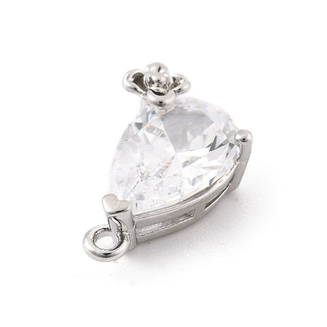 Dråbeformet Vedhæng Med Klar Zirkonia Sten – Platin Farvet (10x15mm) - Uniq Perler - 114758