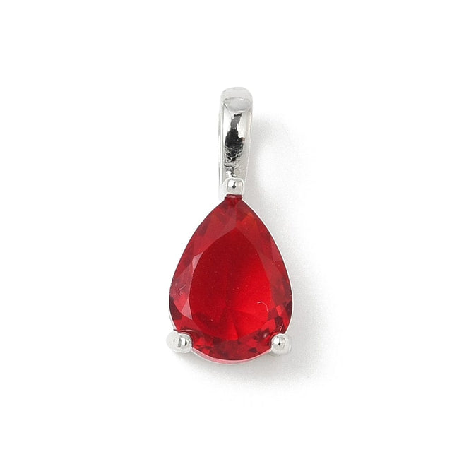 Dråbeformet Vedhæng Med Rød Zirkonia Sten – Platin Farvet (14x6mm) - Uniq Perler - 115280