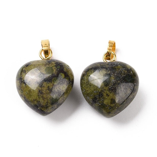 Dragon Blood Jaspis Hjerte Vedhæng – Messing,(18x15mm) - Uniq Perler - 