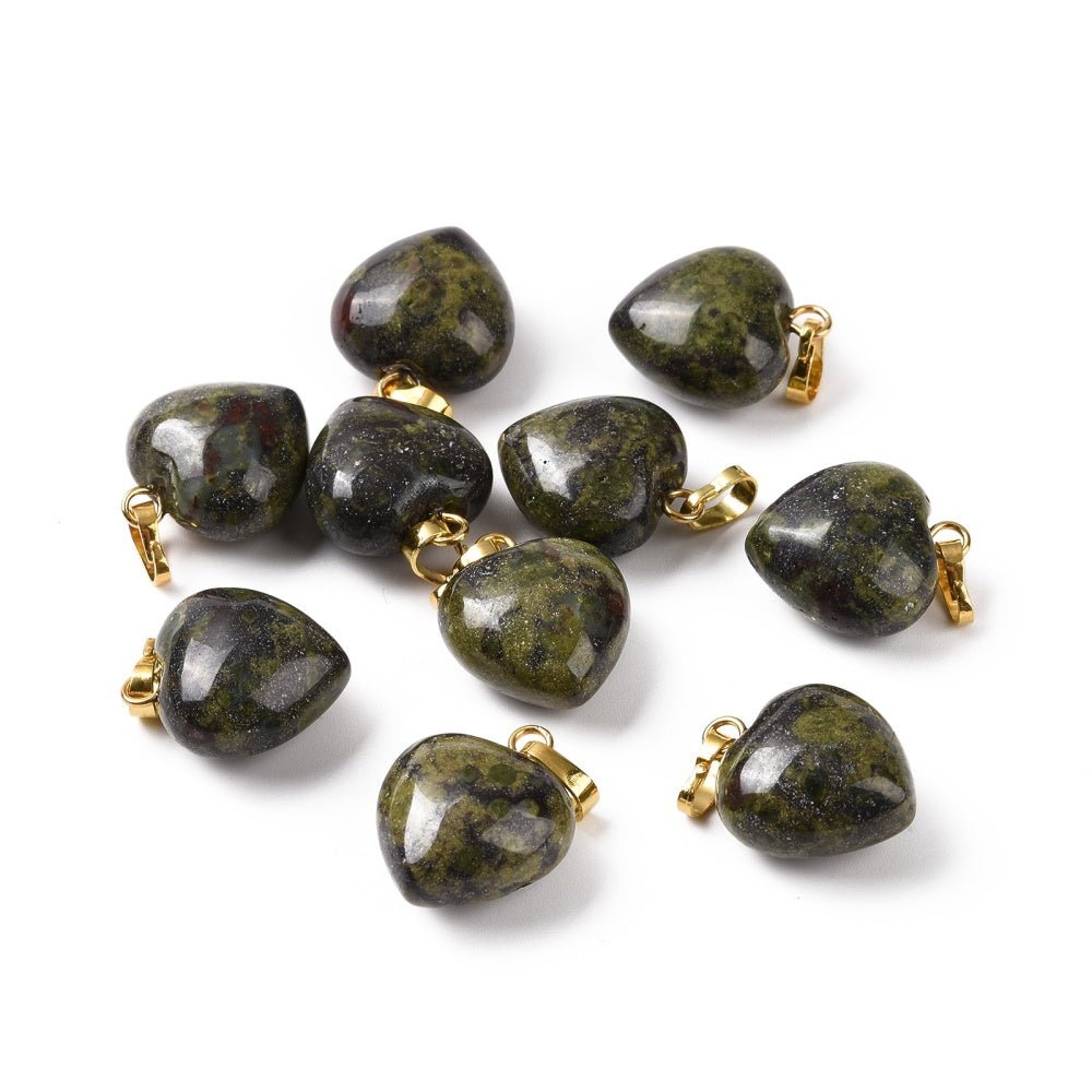 Dragon Blood Jaspis Hjerte Vedhæng – Messing,(18x15mm) - Uniq Perler - 