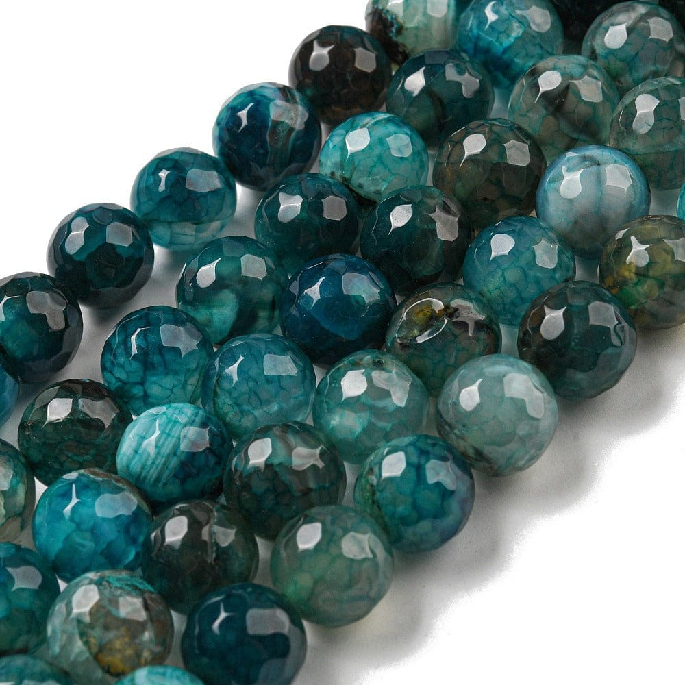 Dragon Vein Agat – Blå/Grøn, Facetteret (12mm) - Uniq Perler - 112849