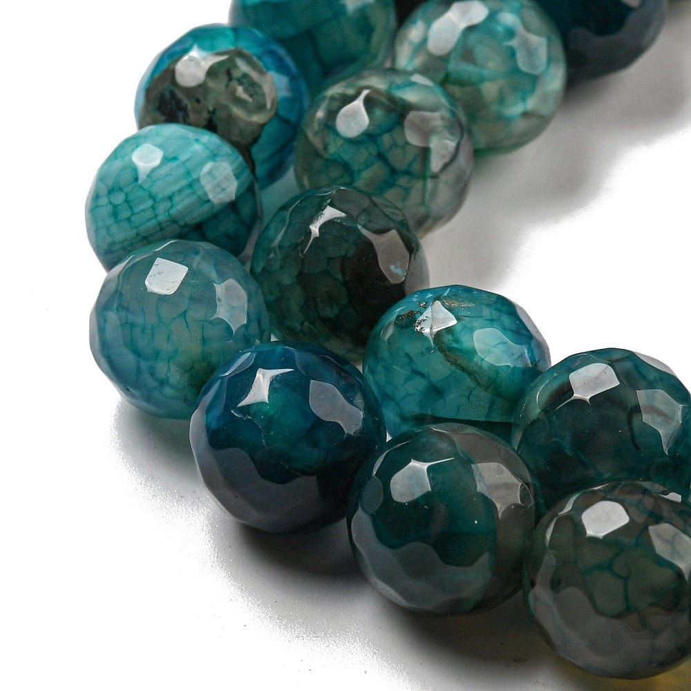Dragon Vein Agat – Blå/Grøn, Facetteret (12mm) - Uniq Perler - 112849