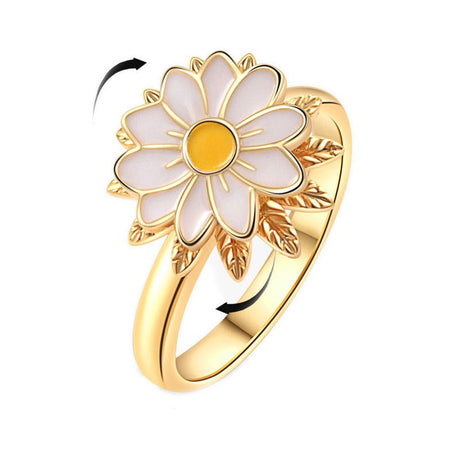 Drejelig Marguerit Ring Med Emalje (Anti Stress) – 18K Forgyldt Messing - Uniq Perler - 126219