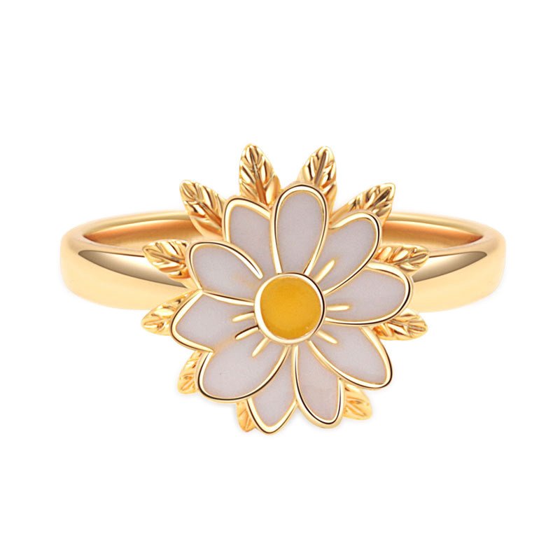 Drejelig Marguerit Ring Med Emalje (Anti Stress) – 18K Forgyldt Messing - Uniq Perler - 126219